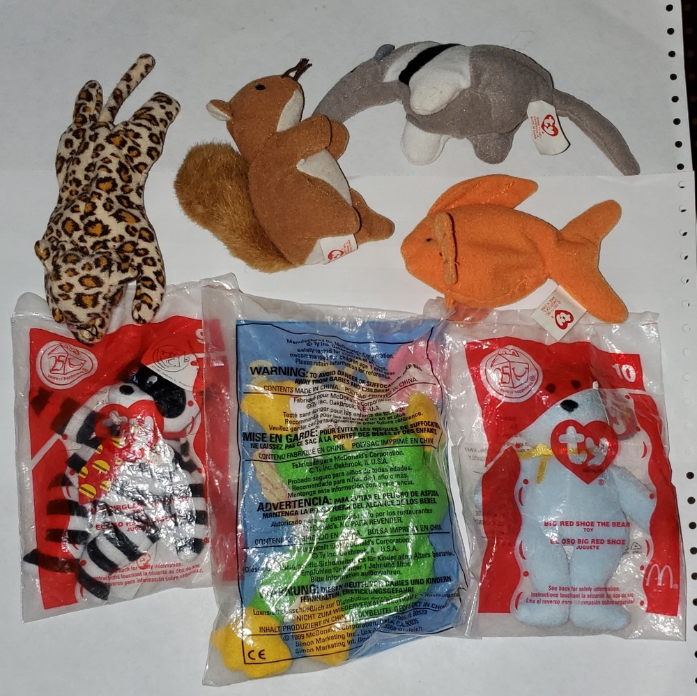 Mcdonalds Ty Teenie Beanies lot. 7 small Beanies. 3 items are still sealed.